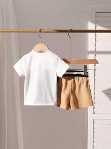 Boys Colorblock Figure Graphic Polo Shirt & Shorts - Black and White - View 2