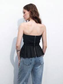 Maija 女士优雅黑色露肩荷叶边上衣 - 黑色 - 查看 7