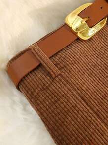 EARO Autumn/Winter Casual Versatile Street Corduroy High Waist Elastic Waist A-Line Skirt, Fashionable Elegant Design, Knee-Length