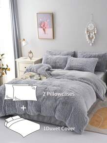 Ensemble de literie en peluche unie de 3 pièces, housse de couette pour couette en duvet pour enfants, taille complète, convient pour la chambre à coucher, la chambre d'amis ou la chambre universitaire, ensemble comprenant : 1 housse de couette avec fermeture éclair + 2 taies d'oreiller (noyau interne non inclus)