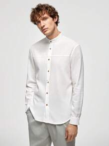Manfinity VCAY Men's 2pcs Woven Leisure Stand Collar Long Sleeve Plain Shirt, Suitable For Spring And Summer