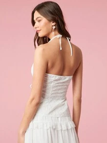 Enchnt Summer Holiday  Sexy Cute White Women Embroidery Tie Front Bow Camisole Tops & Camis - White - View 2
