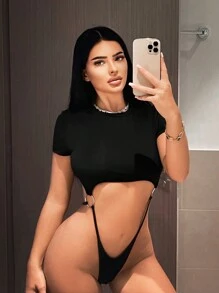 SHEIN SXY 女式性感多功能運動休閒連身衣，夏季蝴蝶圓環空心設計