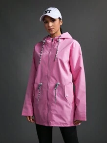 Chaqueta Deportiva con Capucha, Mangas largas y cordón ajustable sólido - Rosa - Ver 4