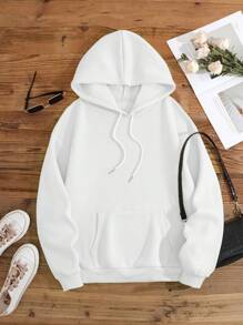 INAWLY Khẩu hiệu Áo khoác giữ nhiệt Kangaroo bỏ túi dây rút - trắng - Xem 2