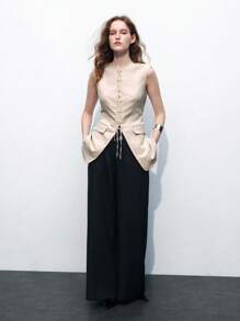 Maija Lace Up Front Tank Top For Summer - White - View 5