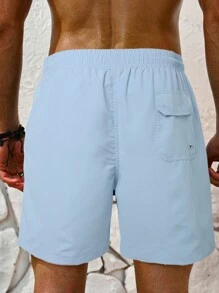 Surfspeed Men Letter Graphic Drawstring Waist Swim Trunks - Baby Blue - View 5