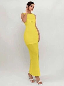 Aloruh Einfaches und elegantes weißes Ballkleid, trägerlos mit verdrehten Knotendetails auf der Brust und bodenlanger Passform für Frauen