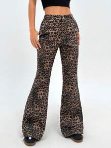 SHEIN EZwear Y2K豹紋喇叭褲 - 彩色 - 查看 4