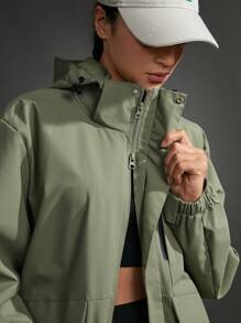 SHEIN Sports Patched Detail Zip Up Hooded Windbreaker Sports Jacket - Army Green - View 4