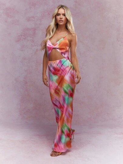 MISSGUIDED Printed Twist Front Cut-Out Cami Maxi Dress Cute Sundress