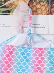 Young Girl Gradient Fish Scale Print Mesh Bikini Set, Summer Beachwear - Multicolor - View 6