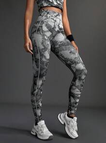 Gameset SHEIN Sport Damskie legginsy outdoorowe z losowym nadrukiem