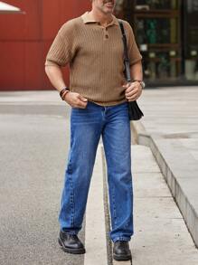 Manfinity Homme Men Polo Neck Drop Shoulder Knit Top - Khaki - View 6