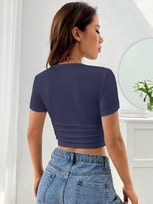 SHEIN EZwear 短款短袖t恤 - 霧霾藍 - 查看 2