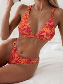 SHEIN Swim 女款夏季沙灘花卉印花性感比基尼套裝，隨機印花 - 彩色 - 查看 3