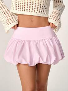 SHEIN Unity Women's Simple Solid Color Everyday Pleated Skirt - Pink - View 1