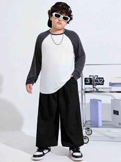 SHEIN Kids/Tween Boys' Extended Size Casual Loose Fit Woven Solid Color Jogger Pants, Suitable For Daily Wear, Vacation, And Sports, For Spring, Summer, Autumn, And Winter Seasons