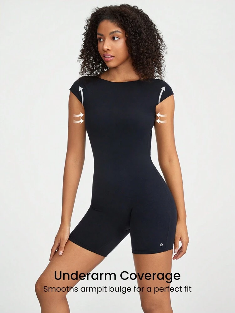6" FeatherFit™ Backless Full Coverage Sports Romper Low Impact Yoga Pilates Daily