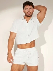 FeverCity Men's Double Layered Fabric Short Sleeve Shirt Set, Suitable For Summer - White - View 2