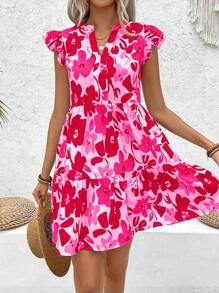 Breezaya Váy xòe viền in hoa - Màu Hồng Tươi - Xem 6