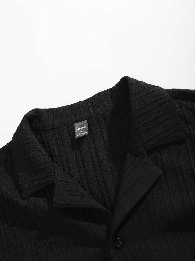 Manfinity Homme Bộ áo sơ mi và quần short cài khuy mùa hè dành cho nam - màu đen - Xem 4