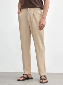 AKNOTIC Business Casual Men's Woven Integrated Mid-Rise Long And Straight Casual Pants Suitable For Daily Wear In Spring And Autumn - Apricot - View 2