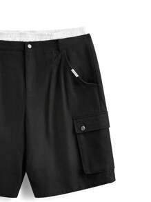 Manfinity VCAY Designer Men's Casual Cargo Shorts With Double-Layer Waist And Drawstrings - Black and White - View 9
