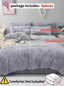 Ensemble de literie en peluche unie de 3 pièces, housse de couette pour couette en duvet pour enfants, taille complète, convient pour la chambre à coucher, la chambre d'amis ou la chambre universitaire, ensemble comprenant : 1 housse de couette avec fermeture éclair + 2 taies d'oreiller (noyau interne non inclus)