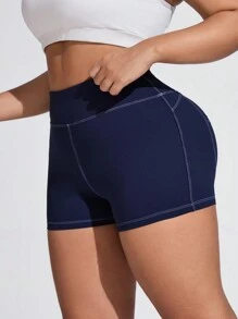 SHEIN Sports Plus Size Sports & Outdoor Yoga Shorts - Navy Blue - View 3