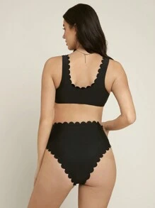 SHEIN Maternity Scallop Trim Bikini Set Summer Beach - Black - View 2