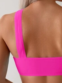 Swim Basics Summer Beach Plain One Shoulder High Waisted Bikini Set, Bathing Suit