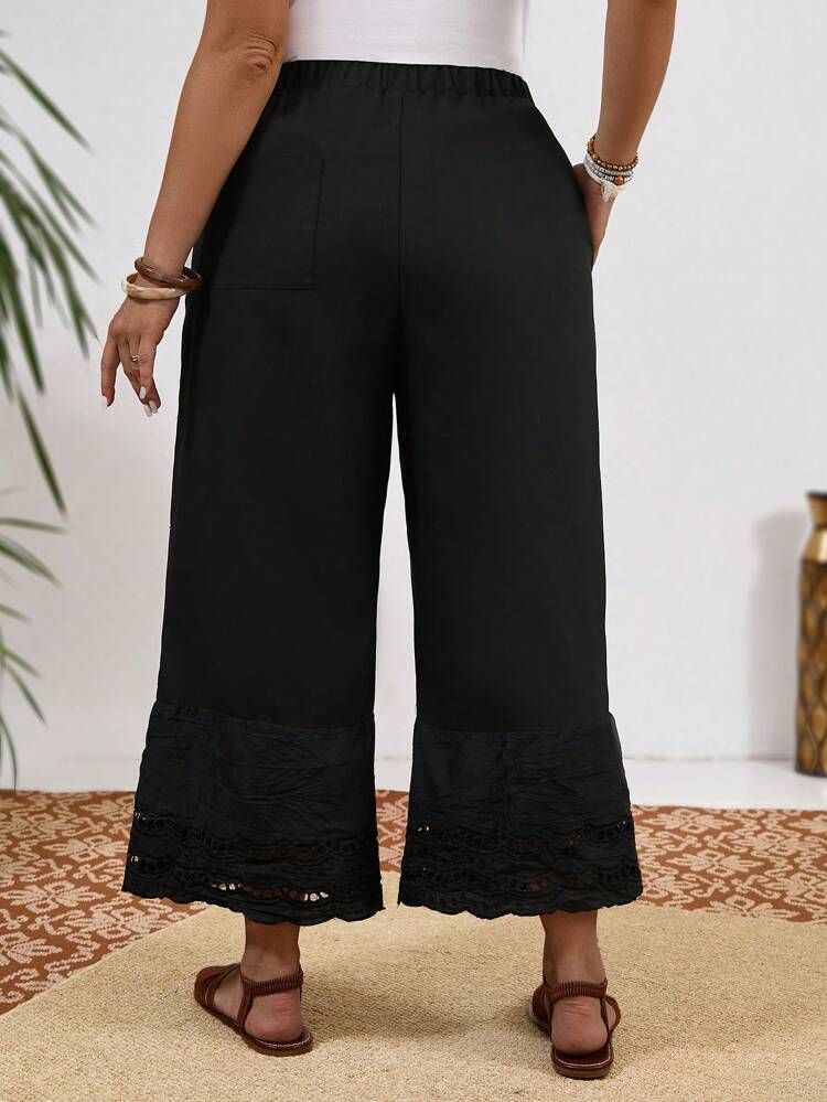 Plus Contrast Guipure Lace Tie Front Wide Leg Pants