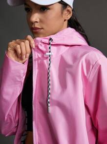 Chaqueta Deportiva con Capucha, Mangas largas y cordón ajustable sólido - Rosa - Ver 6
