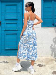 SHEIN EZwear 女式假日印花針織背心連衣裙 - 淺藍色 - 查看 2