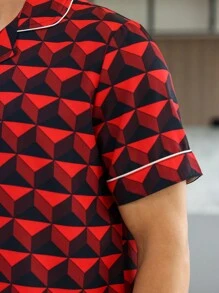 Men Allover Print Short Sleeve Top & Shorts PJ Set / Pajama Set - Multicolor - View 8