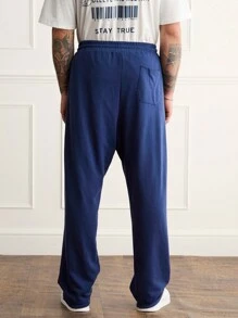 Forever 21 Men's Drawstring Jogger Raw Edge Sweatpants - Navy Blue - View 2