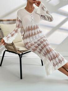 SHEIN LUNE 女士白色V領空心針織裙 - 白色 - 查看 4