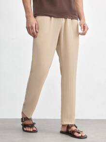 AKNOTIC Business Casual Men's Woven Integrated Mid-Rise Long And Straight Casual Pants Suitable For Daily Wear In Spring And Autumn - Apricot - View 3