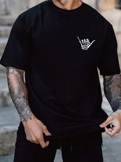 Plus Size Men's Simple Palm Print Short Sleeve T-Shirt, For Halloween