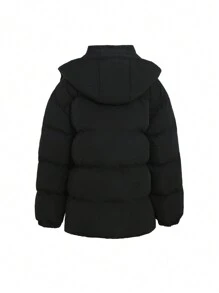 DAZY Damen-Kapuzenmantel mit Buchstaben-Muster und Wattierung, Winterbekleidung für Damen, Wintermantel Damenjacke Schule - Schwarz - Übersicht 10