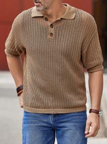 Manfinity Homme Men Polo Neck Drop Shoulder Knit Top - Khaki - View 7