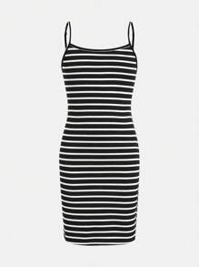 SHEIN Tween Girl 基本款休闲罗纹、豹纹和条纹图案印花多件套背心裙 - 彩色 - 查看 7