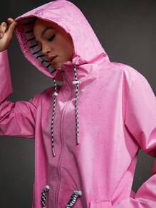 Chaqueta Deportiva con Capucha, Mangas largas y cordón ajustable sólido - Rosa - Ver 3