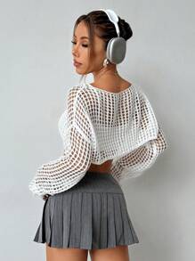 SHEIN Unity Suéter casual de mujer con huecos y unicolor para playa en verano - Blanco - Ver 2