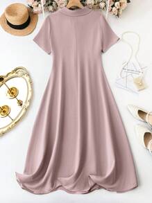 SHEIN Clasi Plus Button Front Shirt Dress For Summer - Apricot - View 2