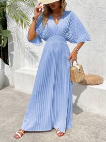 SHEIN Clasi Zomer eenvoudige effen kleur jurk met pofmouwen en geplooide taille