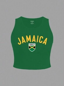 Flirla 大码女式牙买加国旗“JAMAICA”印花背心