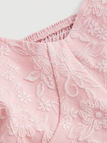 SHEIN MOD Vestido corto y esponjado de talla grande para mujer con espalda negra y gran lazo rosa en la textura - Rosa - Ver 3