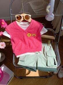 Baby Boys' Casual Daisy Ribbed Top With Utility Shorts, Fashionable And Stylish - Multicolor - View 5